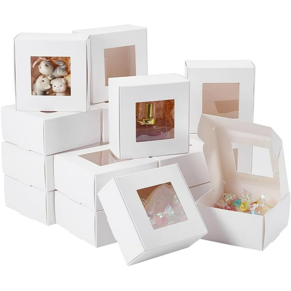 28 Packs 2.55x2.55x1.2 Inch Square Gift Boxes with Clear Window White Bakery Boxes Gift Packaging Boxes