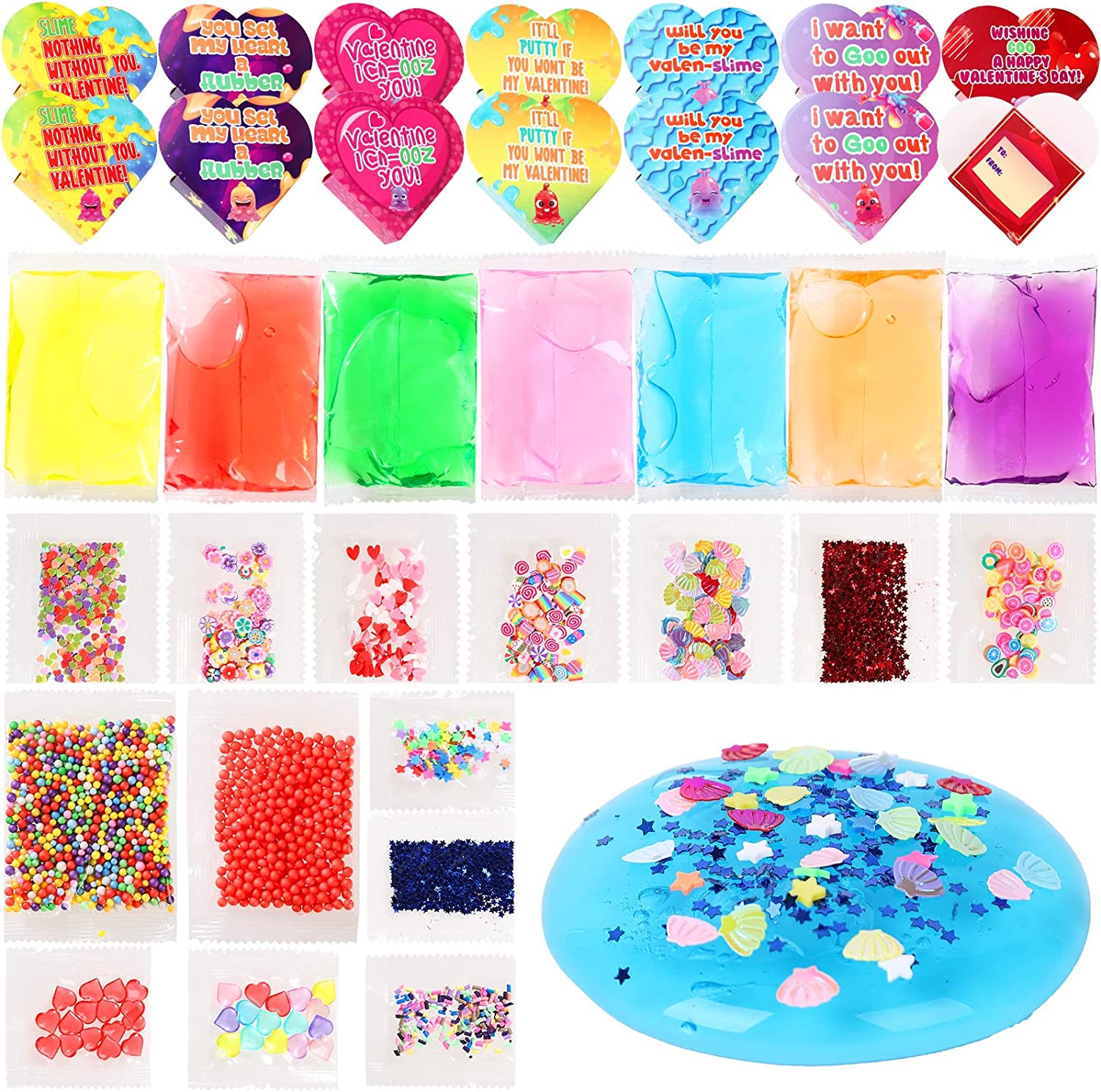 28 Packs Valentine's Day DIY Slime Kit with Heart Boxes, Slime