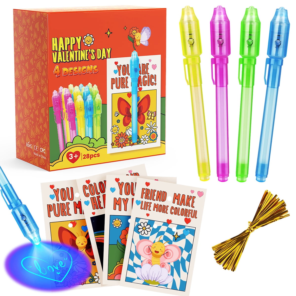 28 Packs Valentines Day Cards For Kids School With Invisible Ink Pen ...