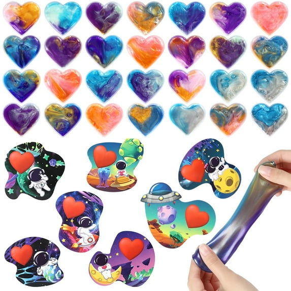 28 Packs Valentines Day Gift,Galaxy Slime with Cards,Stress Relief Fidget Toys for Kids & Valentine,Gifts for Valentine's Party Favor,School Classroom Rewards