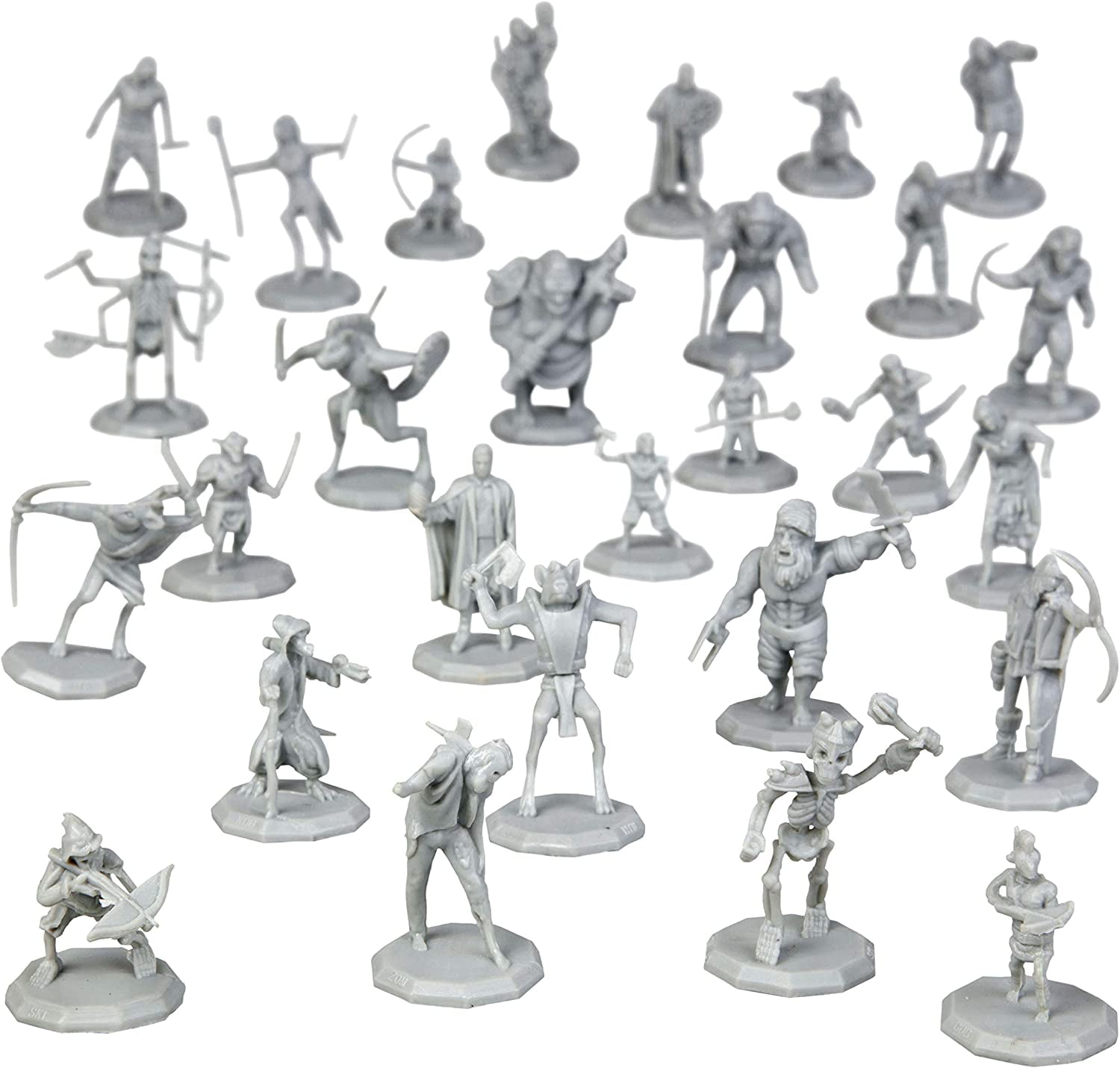 28 Gray Paintable Fantasy Mini Figures for RPG Games