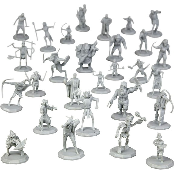 28 Paintable Fantasy Mini Figures- All Unique Designs- 1" Hex-Sized Compatible with DND Dungeons and Dragons & Pathfinder and RPG Tabletop Games- Features Goblins, Orcs, Gnolls, Skeletons & More