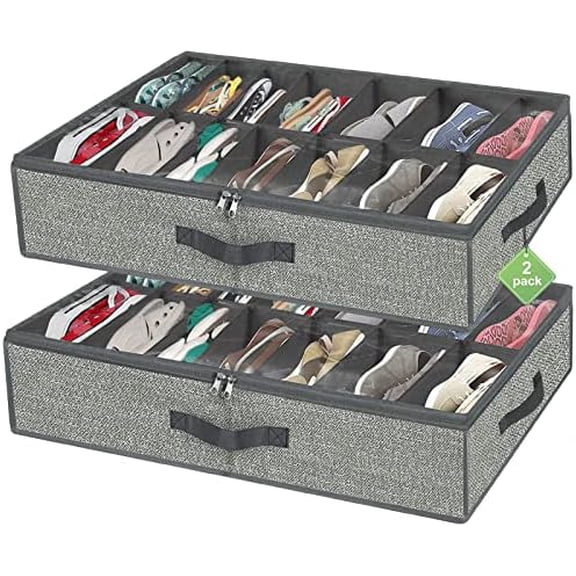 28 Pairs Shoe Organizer Under Bed, Underbed Shoe Storage Boxes Bins, Organizador De Zapatos, Extra Large Zapateras Organizer, Grey, Set of 2