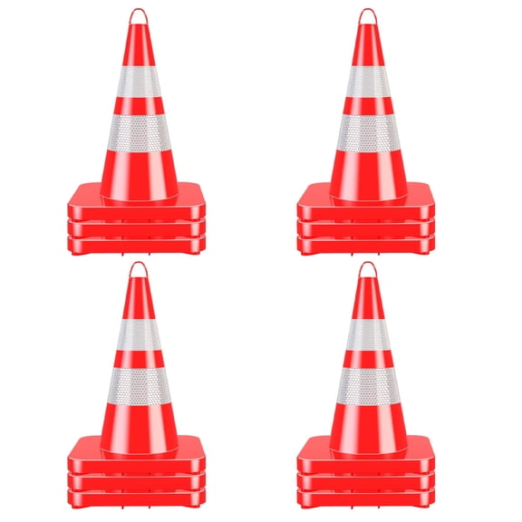 28" Parking Lot Cone Construction Cones 12 Pack, PVC Traffic Cones with Reflective Collars and Stackable Design, High-Visibility Orange Safety Cones for Construction Events and Traffic Control
