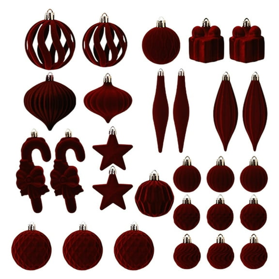 28 Pc Christmas Ball Bauble Velvet Wave Finish Ornament Christmas Indoor Outdoor Hanging Decoration Holiday Party Wedding Halloween Thanksgiving Valentine's Day Decor
