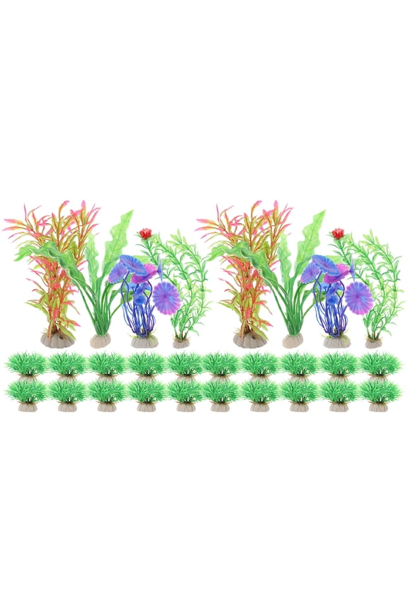 28pcs Artificial Aquatic Plants for Fish Tank Decor, Small Green Plastic Plants for Aquarium Landscaping and Decoration