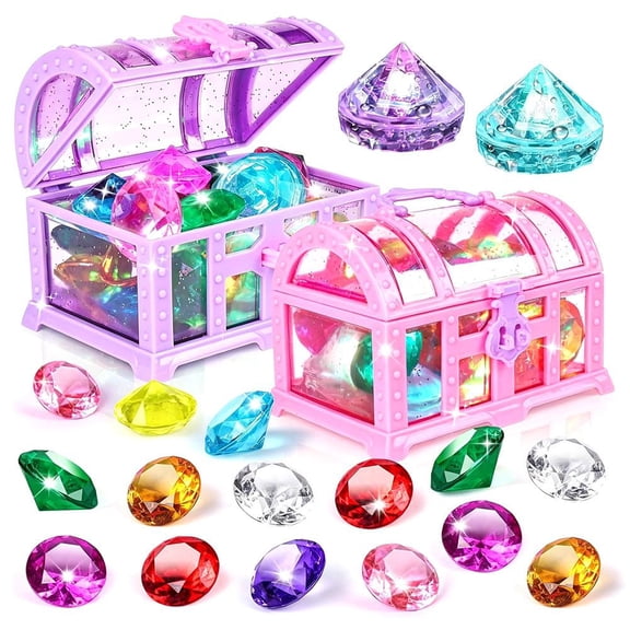28 Pcs Diving Gem Pool Toys Set with Treasure Pirate Box Swimming Gem Pirate Diving Toys Underwater Toy for Pool Use Treasures Sets