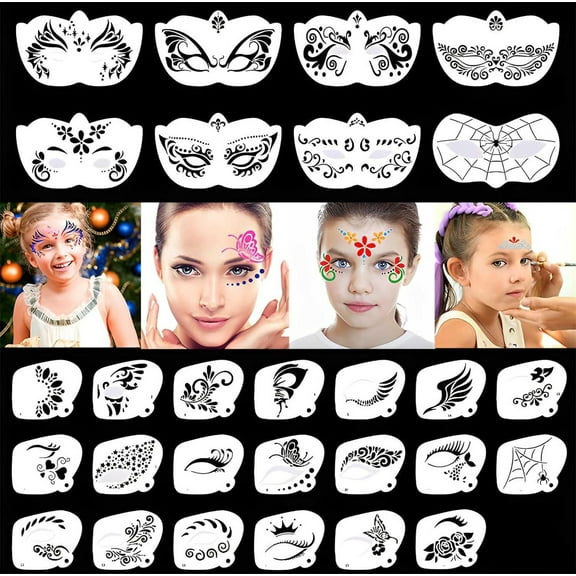 28 Pcs Face Paint Stencils Kits,Happon Reusable Facial Painting Stencils,Plastic Tattoo Painting Templates Face Tracing Stencils Reusable Makeup Painting Templates for Kids Party Makeup