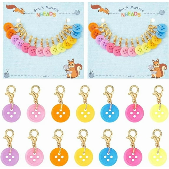 28 Pcs Flat Round Acrylic Button Stitch Markers Crochet Stitch Marker Charms Removable Lobster Clasp Locking Stitch Marker for Knitting Weaving Sewing Jewelry Making