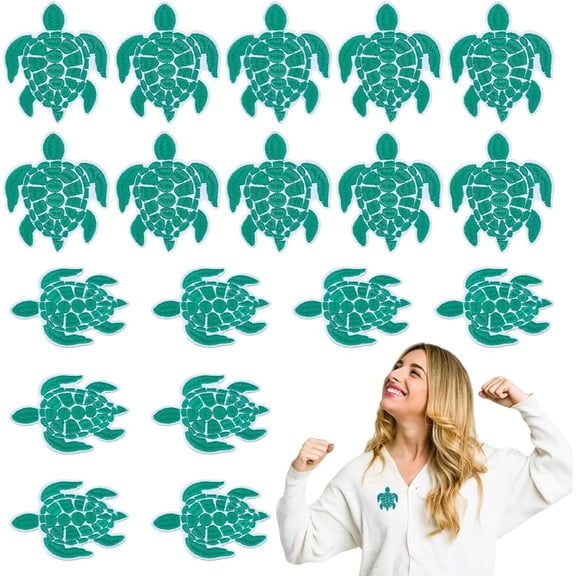 28 Pcs Green Sea Turtle Iron on Patches Marine Animal Embroidered Appliques Summer Beach Sew on Badge for DIY Clothes Jeans Jacket Backpack 2.562.99inch
