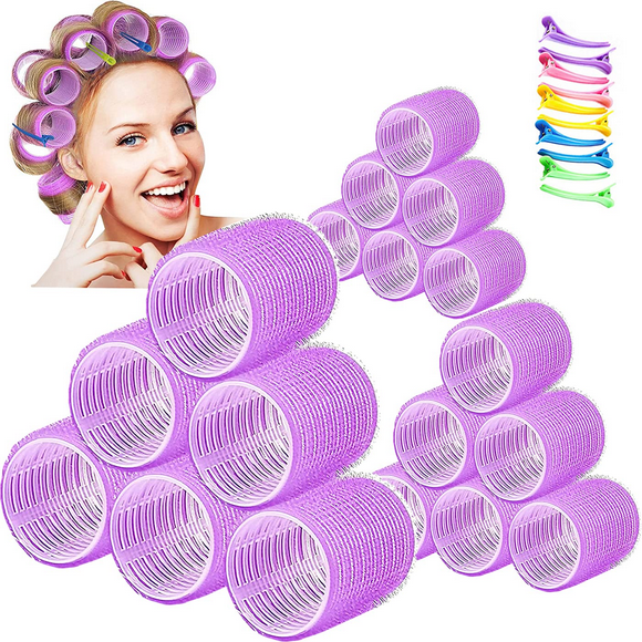 28 Pcs Hair Rollers, Self Grip Hair Curlers Set for Long Hair with Colored Clips, No heat Salon Hairdressing Curlers Rollers for Women