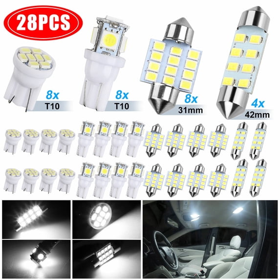 Kojooin 28pcs Led Interior Light Bulbs Kit T10 31mm 42mm 6000k Dome License Plate Lamp Bulb Car Trunk Replacement Parts