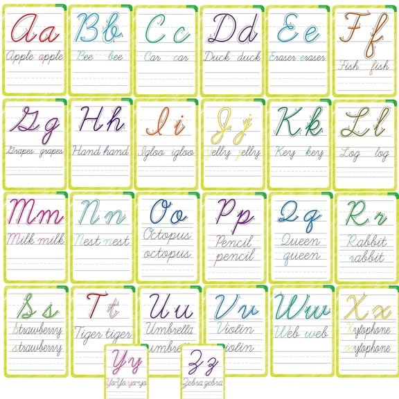 28 Pcs/Set English Letters Cursive Flashcards, Uppercase&Lowercase Cursive Letter Tracing Practice, for Homeschool&Classroom Visual Wall cards