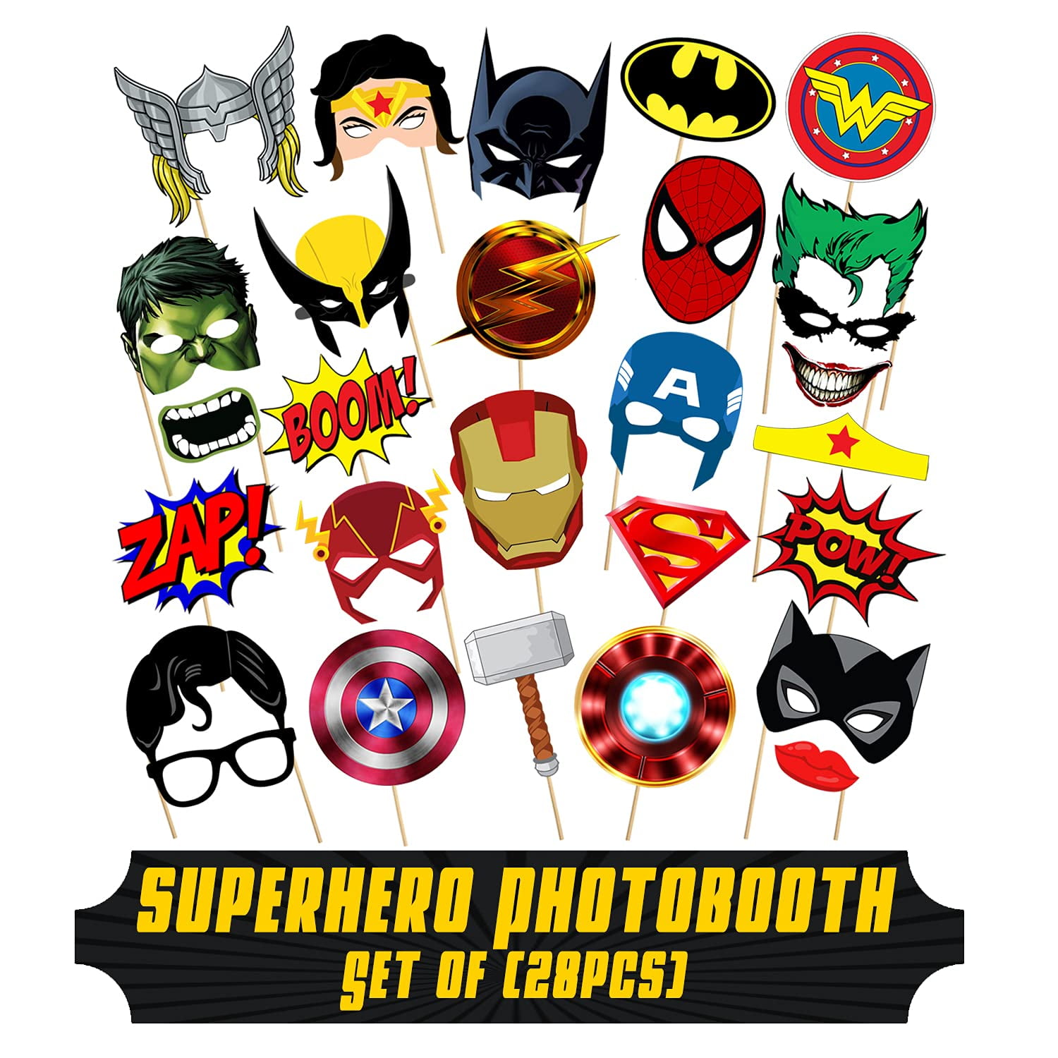 28 Pcs Super Heros Photo Booth Props, Superhero Photo Booth Props Photo Booth Props Kids Super
