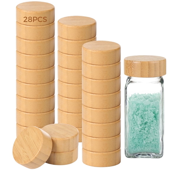 28 Pcs Wooden Jar Lids, Airtight Seal for 4 oz Spice Containers, 1.6 Inch Inner Diameter Reusable Kitchen Can Covers, Nice Sealing Wooden Tops