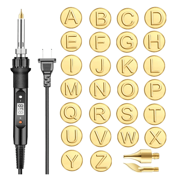 28 Pcs with Letters,DIY Wood/Leather Burning Set, Letter Soldering Iron Stencils Kit Tool US Plug