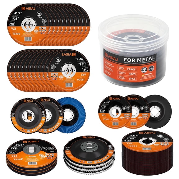 28-Piece Angle Grinder Disc Set, 4-1/2 Inch 22 Cut Off Wheels + 3 Grinding Discs + 3 Zirconia Flap Discs, 4.5"x7/8" Universal Fit for Metal, Steel & Stainless Steel