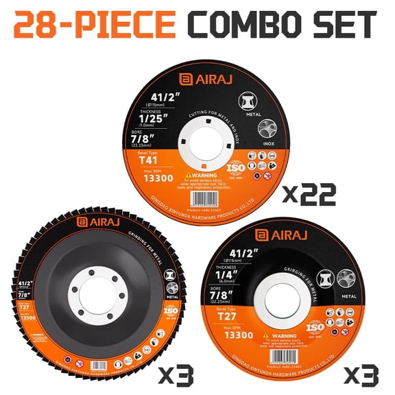 28-Piece Angle Grinder Disc Set, 4-1/2 Inch 22 Cut Off Wheels + 3 Grinding Discs + 3 Zirconia Flap Discs, 4.5"x7/8" Universal Fit for Metal, Steel & Stainless Steel