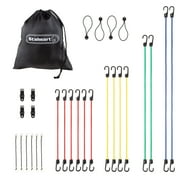 28 Piece Bungee Cord Set- Assortment of 5 Sizes- 10”, 18”, 24” 32” 40”- Plus Canopy Ties, Tarp Clips & Storage Bag- Tie Downs with Hooks by Stalwart