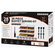 VeZee 28 Piece Buffet Serving Kit Disposable Aluminum Refill Chafing Set No Racks with Pans, Lids, Fuel Cans & Serving Utensils