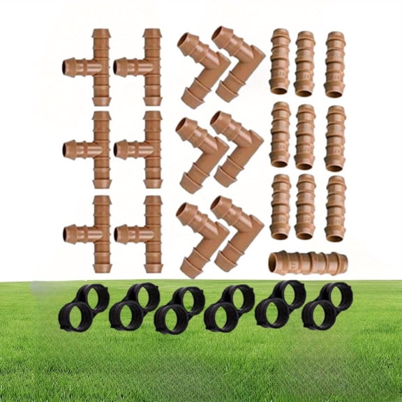 28 Piece Drip Irrigation Connectors Set, 17mm Barbed Fittings for 1/2" Tubing with Couplings, Tees, Elbows and End Closures