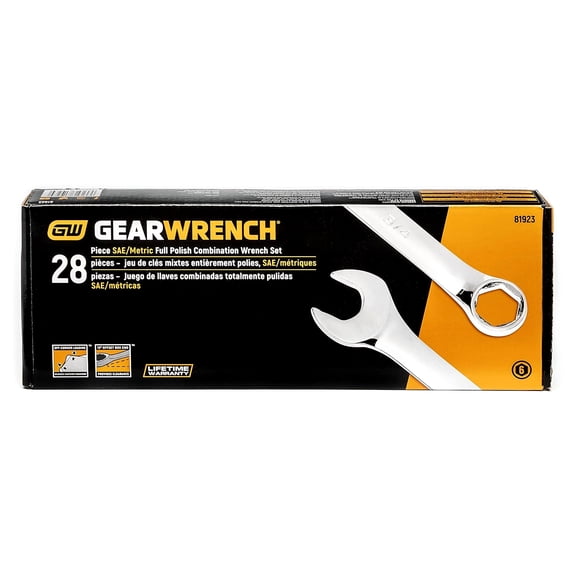 28 Piece Full Polish Comb Wrench Set 6 Pt SAE/MM