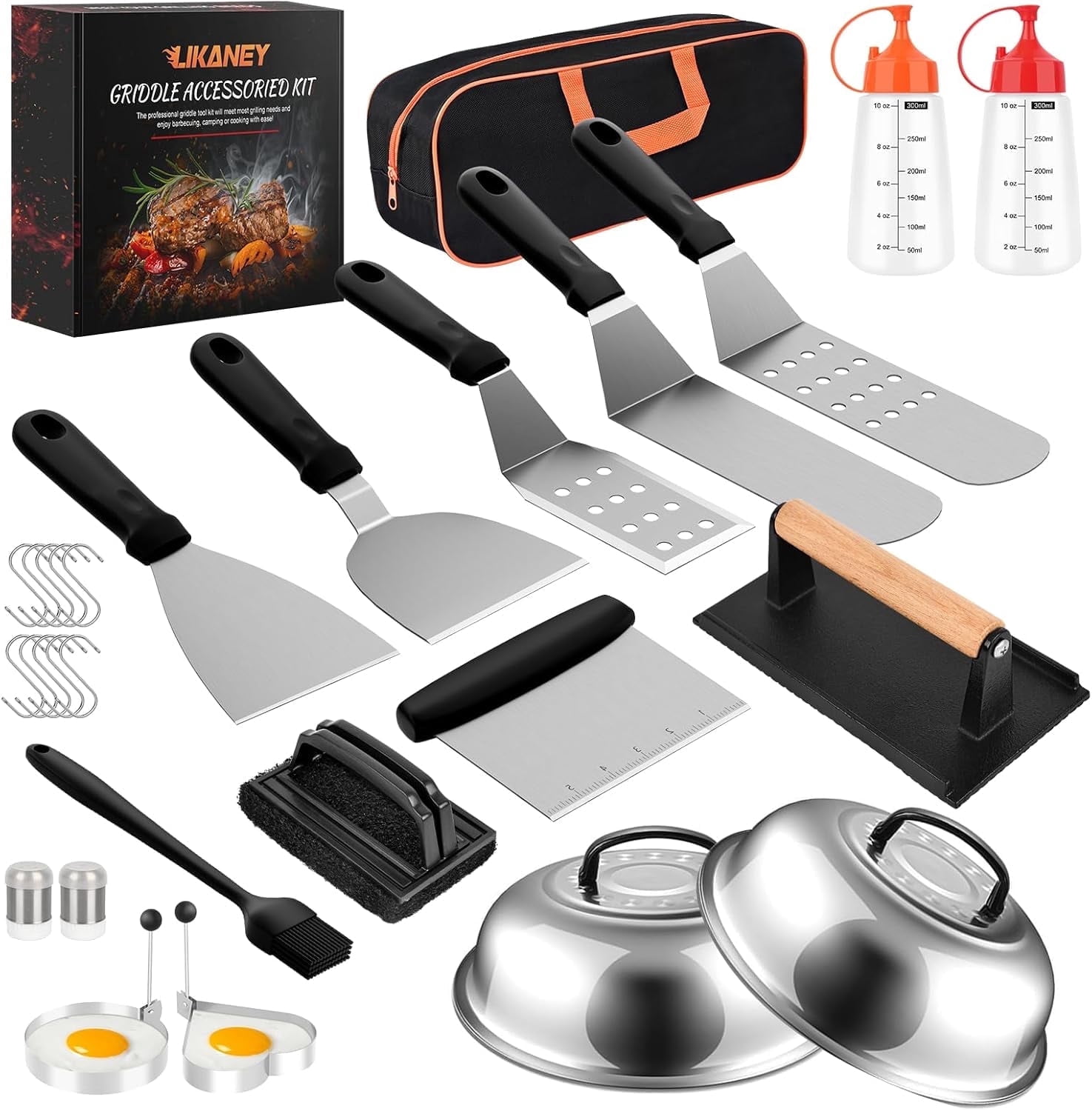 28-Piece Professional Griddle Accessories Kit for Blackstone & Camp Chef. Includes 2 Basting Covers, Enlarged Spatulas & Press for Ultimate Flat Top Grill Mastery
