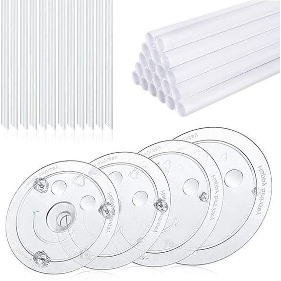 28-Piece Smiley Plastic Cake Dowel Rods Set - 12 Pcs White, 4 Cake Separator Plates for 4, 6, 8, 10 Inch Cakes