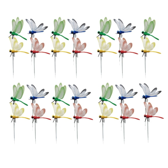 28 Pieces 3D Dragon Fly Garden Stakes Dragonflies Garden Ornaments Patio Decoration Dragonfly Stakes with Sticks, 4 Colors