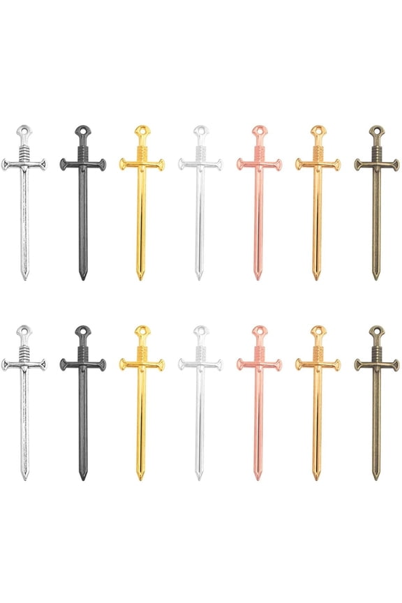 28 Pieces 7 Colors Sword Bookmark Charms Miniature Sword Pendants Mini Alloy Fencing Long Knife Charms for Bookmarks DIY Necklace Bracelace Jewelry Making Reading,