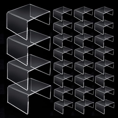 28 Pieces Acrylic Risers Display, Clear Collectibles Tabletop Stand Shelf Risers for Jewels, Cupcakes,Candy ,Small Toys, Tea Sets and Arts Crafts (4 x 3 x 2 Inch)$$Home Decor, Kitchen, & Other