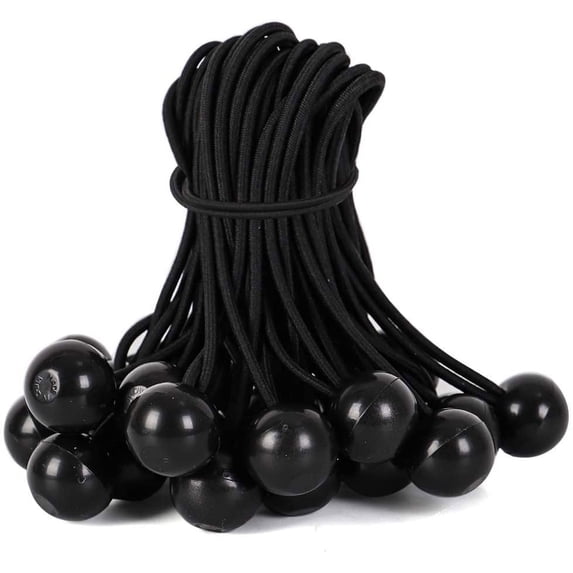 28 Pieces Ball Bungee Cords with Elastic String for Canopy, Tarp, Straps, Tent and Wires, Hang Christmas Ornaments, 9-Inch, Black