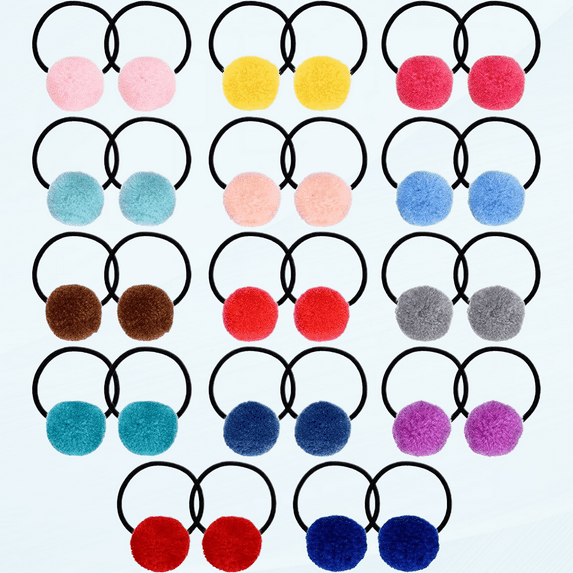 28 Pieces Pom Hair Ties Hair Bands Ponytail Hair Accessories for Girls Favor, Assorted Colors