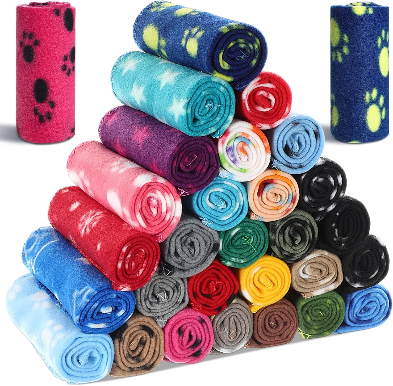 28 Pieces Puppy Blanket Bulk Small Fleece Pet Blanket for Puppy Dogs Kitten Cats Pets Soft Warm Paw Print Sleep Mat Bed Covers, 28 Styles(15.75 x 23.63 Inch)