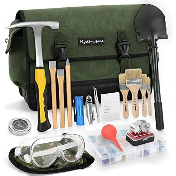 28 Pieces Rock Hammer Kit for Rock Hounding, Complete Great Bundle including Steel Rock Pick Hammer,3-Pieces Heavy Duty Chisel Set,Updated Mussette Bag and Many More$$