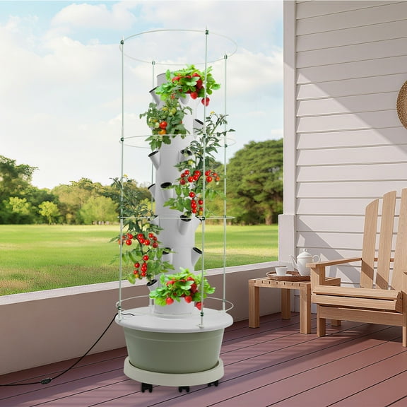 28-Plant Hydroponics Vertical Growing Tower with Climbing Trellis Indoor Garden