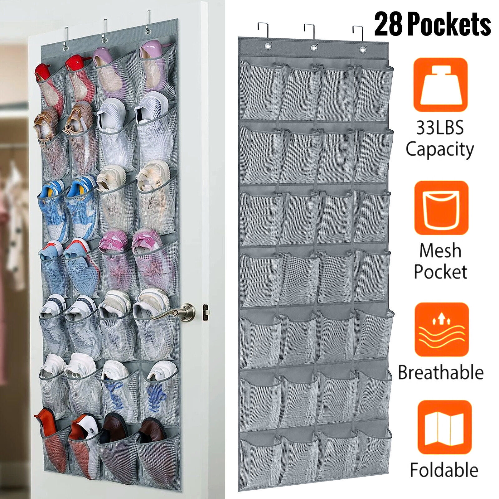 28 Pocket Over Door Shoe Organizer Rack Hanging Storage Holder Hanger