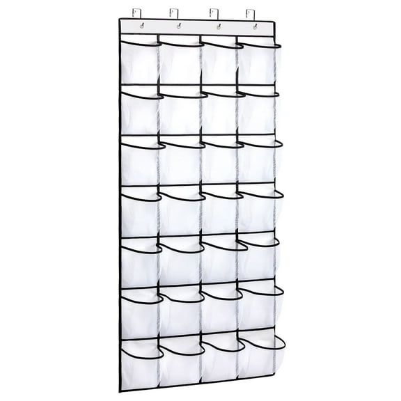 28 Pockets Over the Door Shoe Organzier, Hanging Shoe Rack for Door Large Capacity Shoe Organizer Holder with 4 Metal Hooks (28 Pockets)
