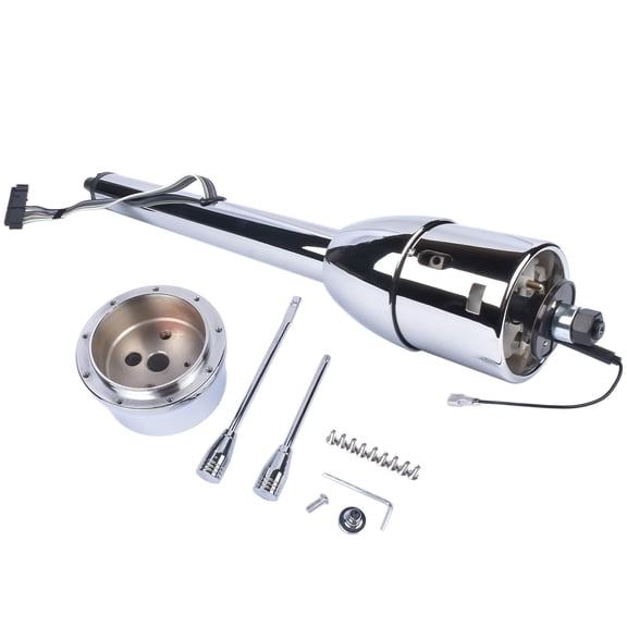 28" Polish Stainless Steel Floor Shift Steering Column with 9 Hole Wheel Adapter Switch Manual No Key