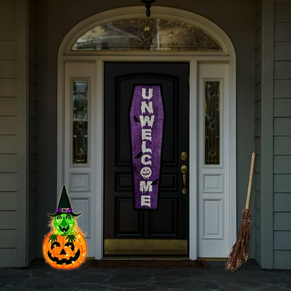 28" Pre-Lit Pumpkin and Witch