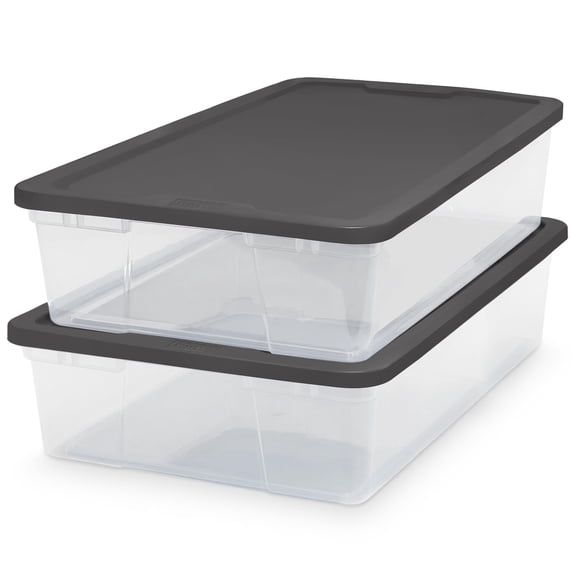 28 Qt Clear Plastic Storage Bins with Snaplock Lids, Gray, 2Pack, Stackable Multipurpose Organizer Containers for Closet, Bedroom, Garage and Household Storage