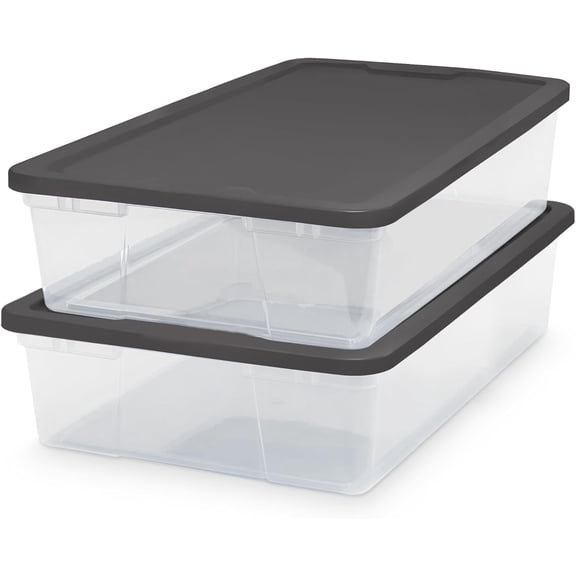 28 Qt Stackable Plastic Storage Bin with Lid, 2 Pack, Gray