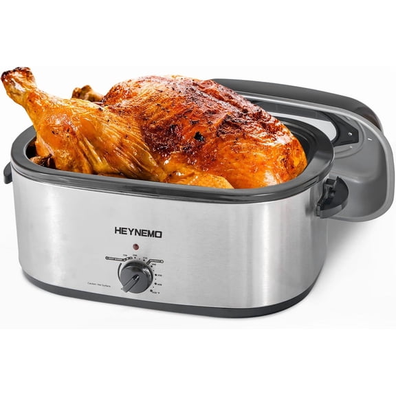 28 Quart Electric Roaster Oven with Visible & Self-Basting Lid Large Stainless Steel Electric Turkey Roaster Oven Defrost Warm Function Removable Pan Rack Fits Turkeys Up to 30LB