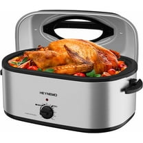 28 Quart Electric Roaster Oven with Visible & Self-Basting Lid, Large Turkey Roaster with Defrost Warm Function, Adjustable Temperature, Removable Pan Rack, Stainless Steel, Silver