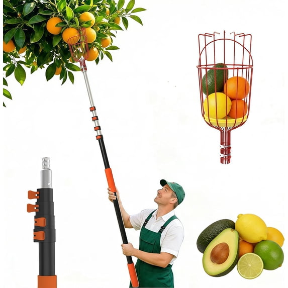 28 Reach Fruit Picker with Telescopic Extension Pole, 5 to 20 FT Fruit ...