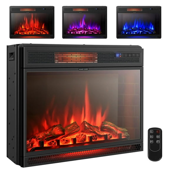 28" Recessed Electric Fireplace,1350W Freestanding Fireplace Stove Heater W/ 3 Flame Colors, 4 Brightness, Adjustable Temperature,Timing Function, Remote Control