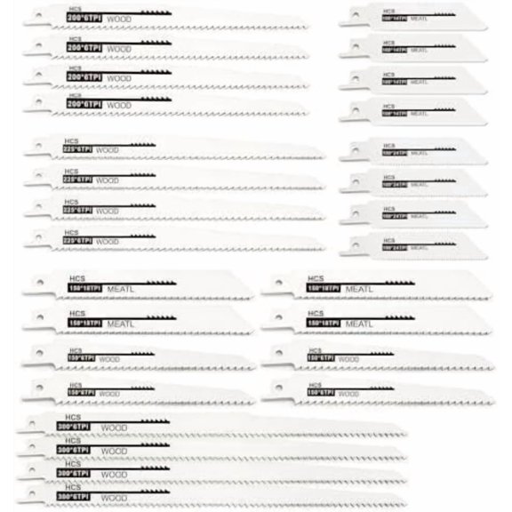 28- Reciprocating Set, 7 Versatile Sizes for & Thin Metal , HCS Includes 4", 5", 8", 9", 12" (6-24 TPI), Shank Compatible with Major Recip Saws