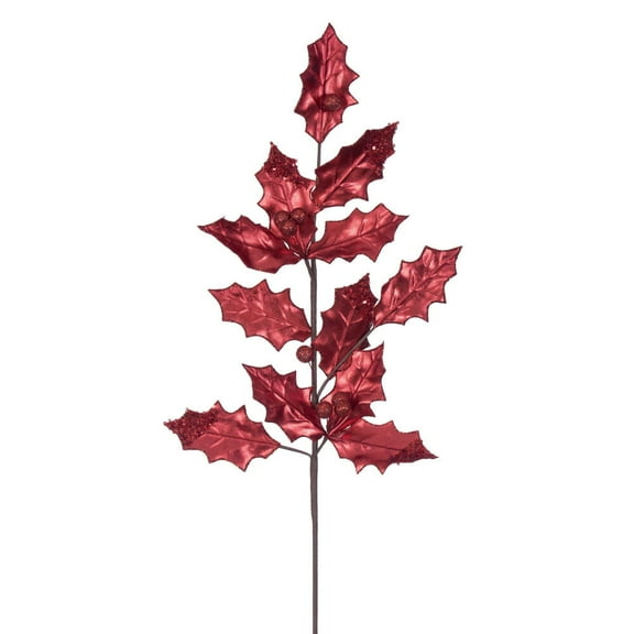 28" Red Holly Leaf Spray 6/Bag