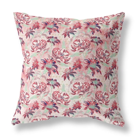 16â€ Red White Roses Indoor Outdoor Throw Pillow