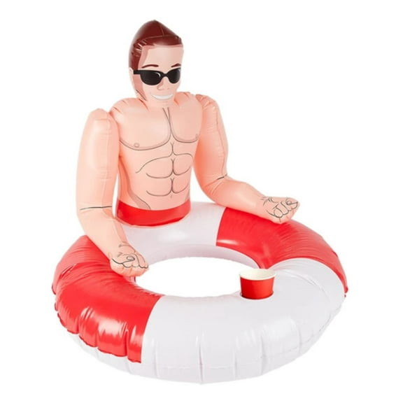 28" Red and White One Size Inflatable Lifeguard Hunk Swim Ring